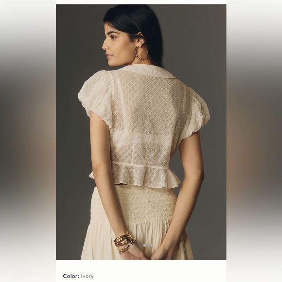 Anthropologie • Collared Puff-Sleeve Lace Blouse - Picture 2 of 8